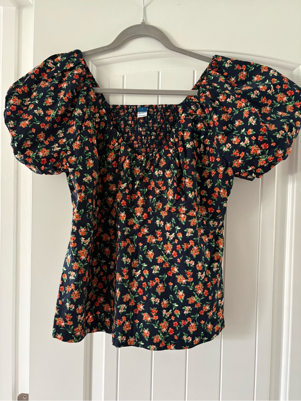 Old Navy Floral Peplum Blouse L Puff Sleeve Cottagecore Boho Square Neck Top